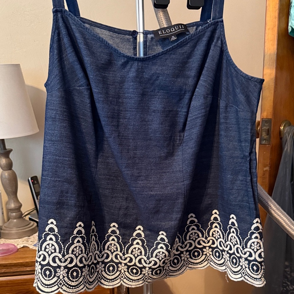 Eloquii Blue and White Embellished Sleeveless Camisole